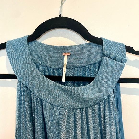 Free People - Blue Shimmer Pleated Love Mini Dress - Picture 3 of 5